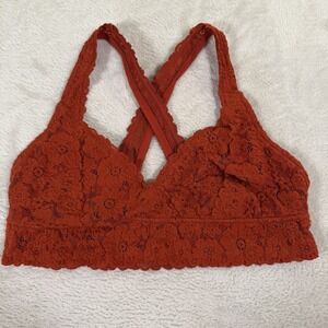 Aerie Burnt Orange Floral Lace Bralette Cross Back Size Large‎
